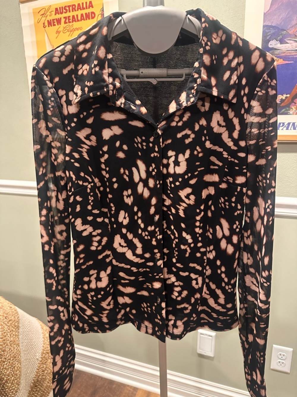 Black and Blush Patterned Blouse